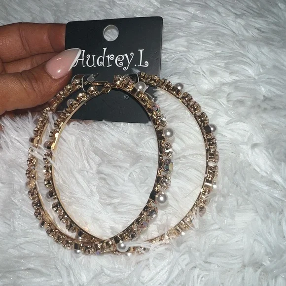3 Inch pearl & diamond hoops - Picture 10 of 13